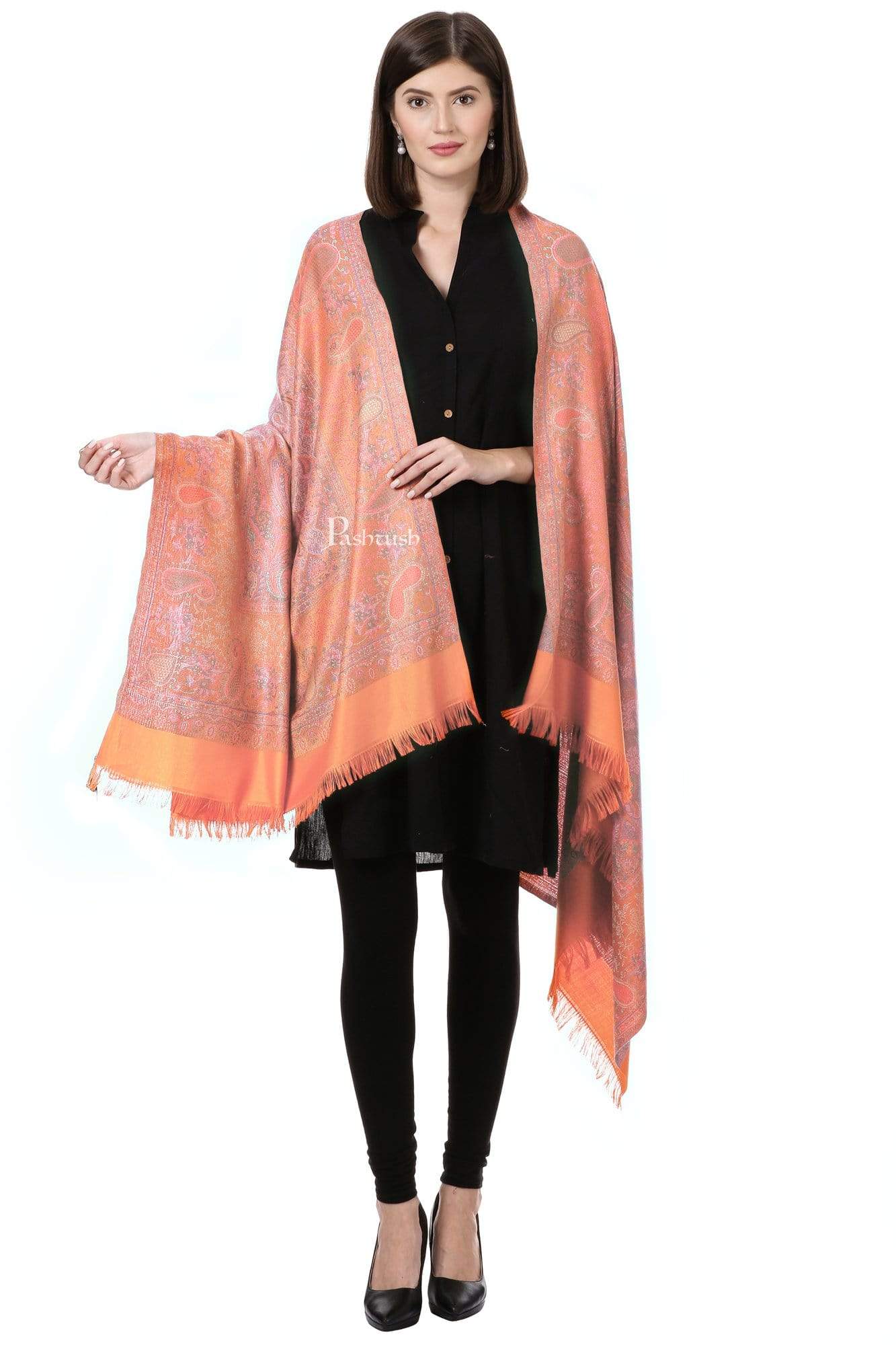 Pashtush India 100x200 Pashtush Women's Kashmiri Shawl, Faux Pashmina Design, Light Amber