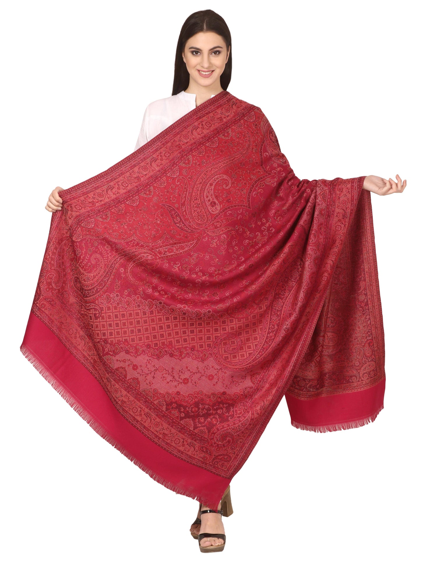 Pashtush India 100x200 Pashtush Women's Kashmiri Shawl, Faux Pashmina Design, Majenta