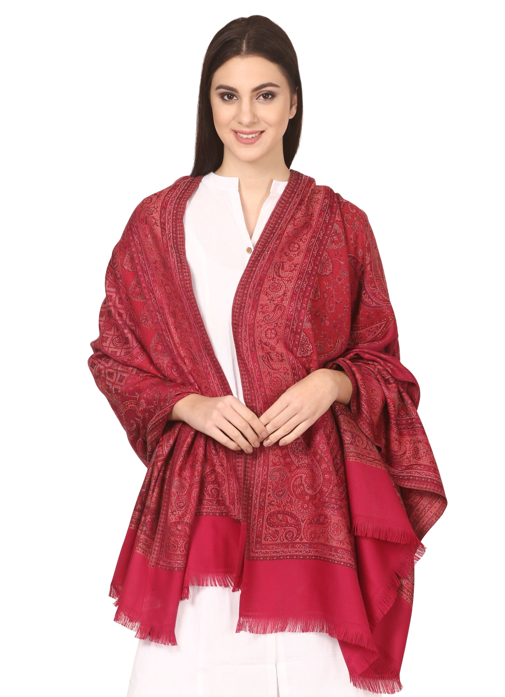 Pashtush India 100x200 Pashtush Women's Kashmiri Shawl, Faux Pashmina Design, Majenta