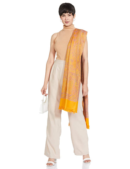 Pashtush India 100x200 Pashtush Women's Kashmiri Shawl, Faux Pashmina Design, Mustard