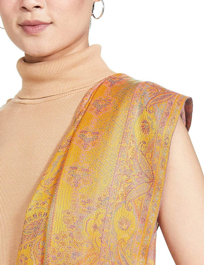 Pashtush India 100x200 Pashtush Women's Kashmiri Shawl, Faux Pashmina Design, Mustard