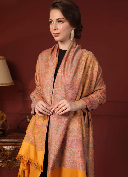 Pashtush India 100x200 Pashtush Women's Kashmiri Shawl, Faux Pashmina Design, Mustard