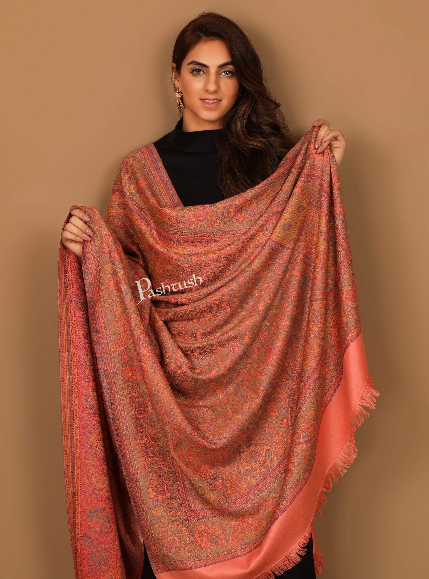Pashtush India Shawl Pashtush Women's Kashmiri Shawl, Faux Pashmina Design, Peach