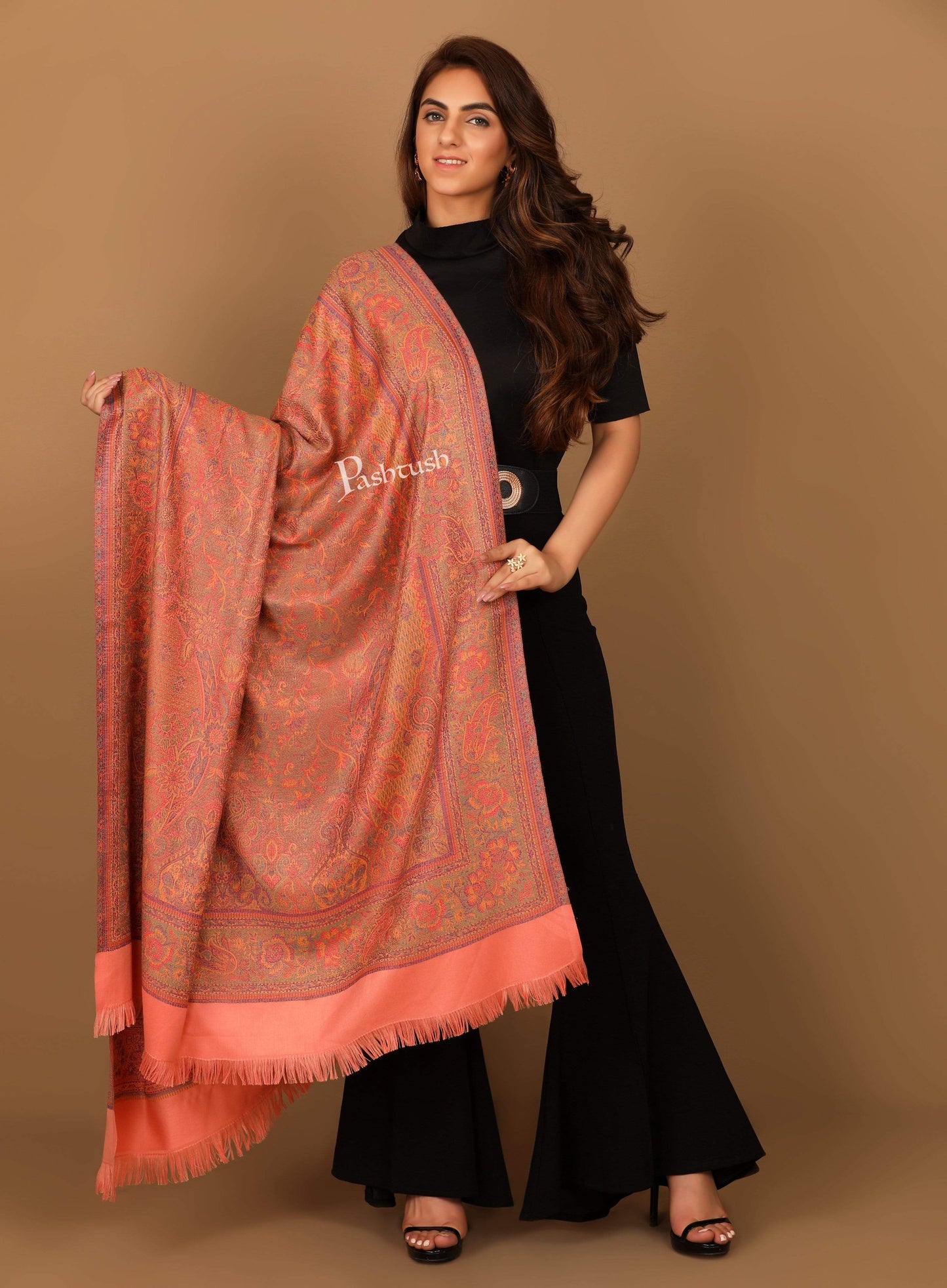 Pashtush India Shawl Pashtush Women's Kashmiri Shawl, Faux Pashmina Design, Peach