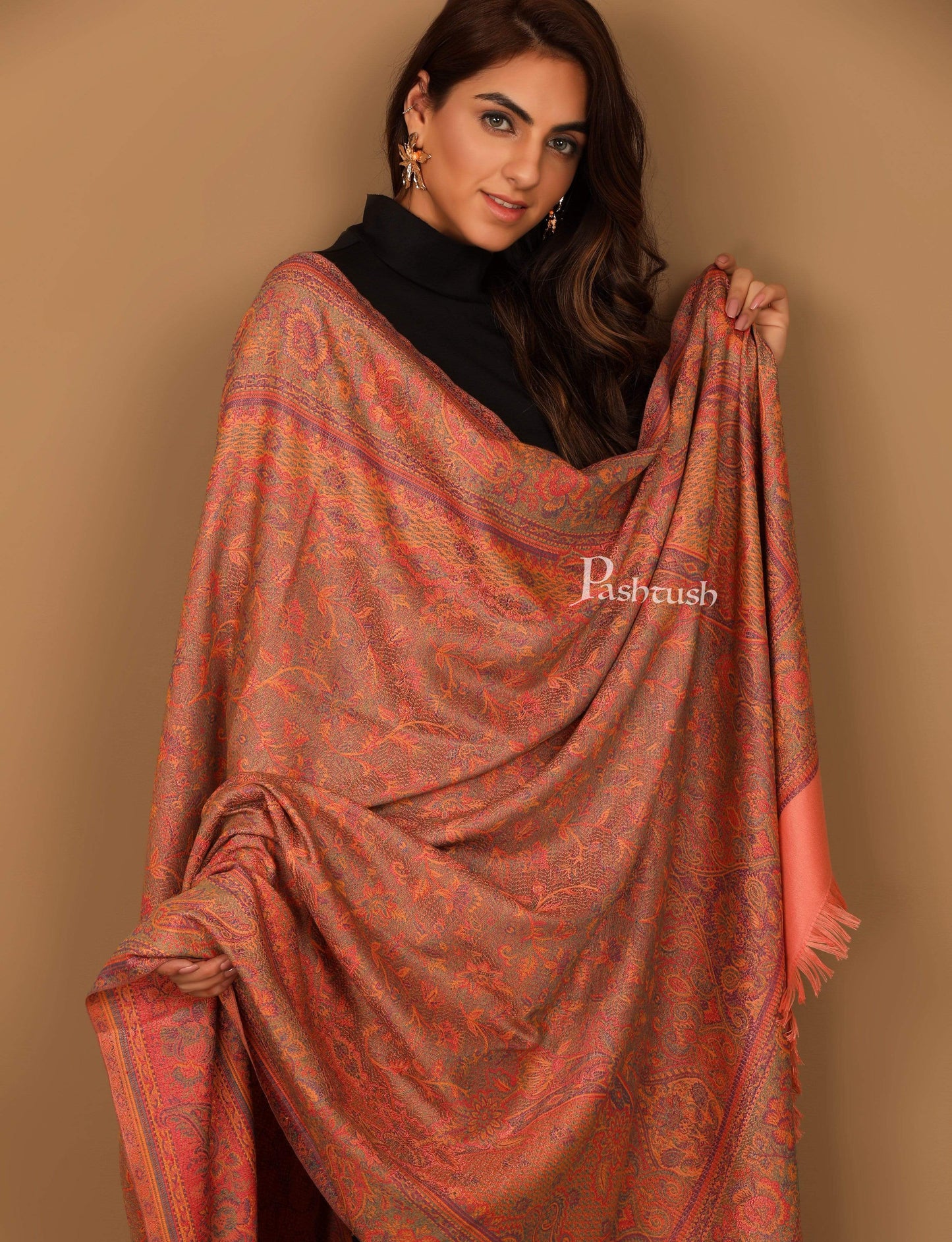 Pashtush India Shawl Pashtush Women's Kashmiri Shawl, Faux Pashmina Design, Peach