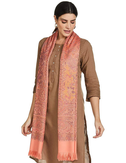 Pashtush India 100x200 Pashtush Women's Kashmiri Shawl, Faux Pashmina Design, Peach
