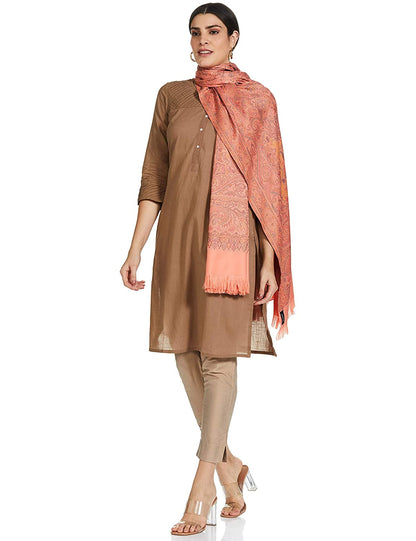 Pashtush India 100x200 Pashtush Women's Kashmiri Shawl, Faux Pashmina Design, Peach