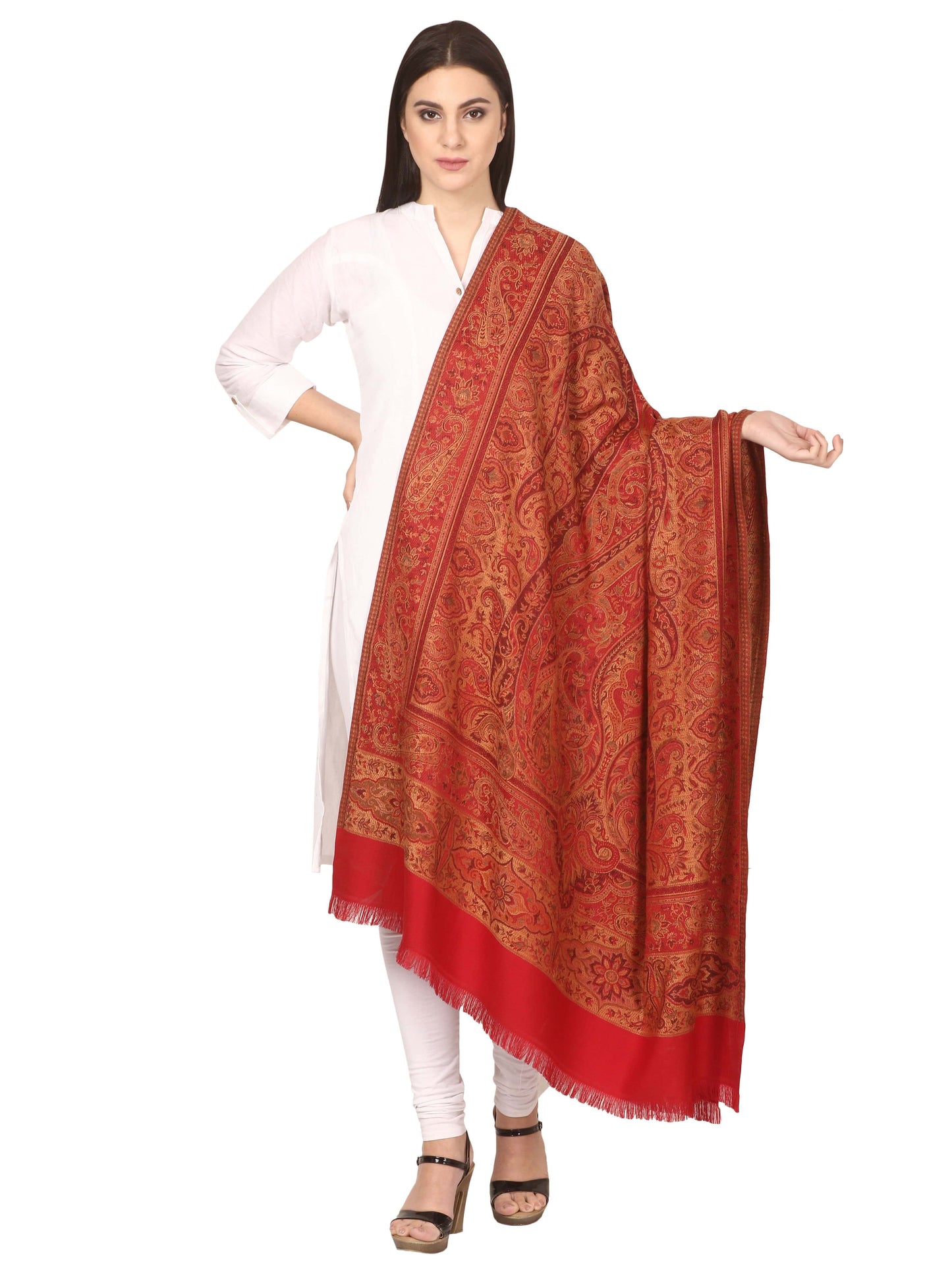 Pashtush India 100x200 Pashtush Women's Kashmiri Shawl, Faux Pashmina Design, Red