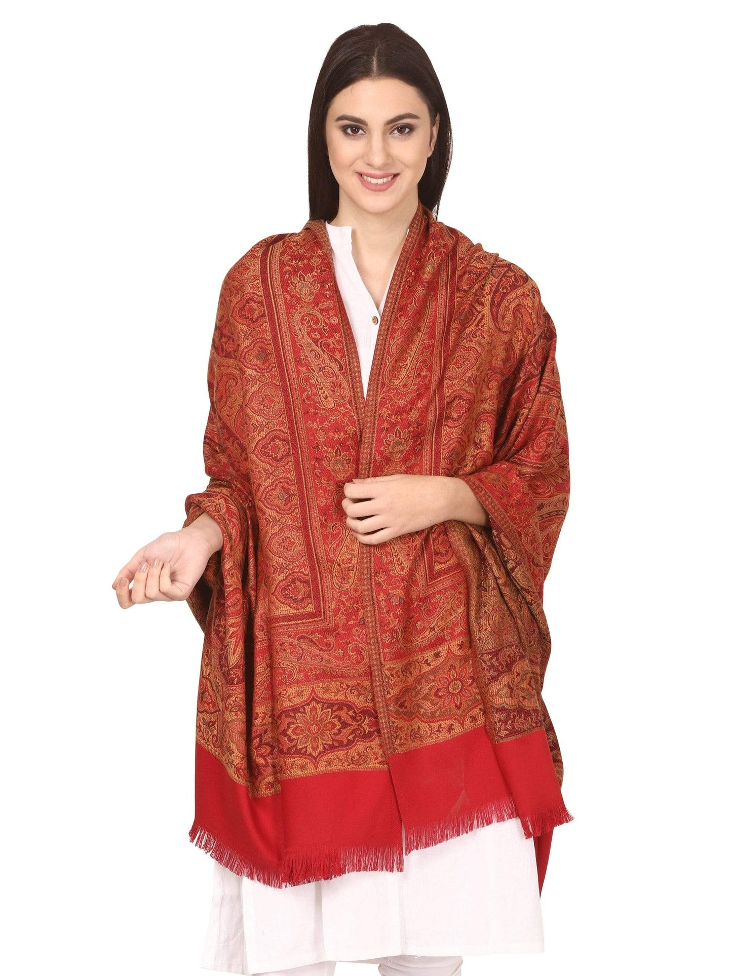 Pashtush India 100x200 Pashtush Women's Kashmiri Shawl, Faux Pashmina Design, Red