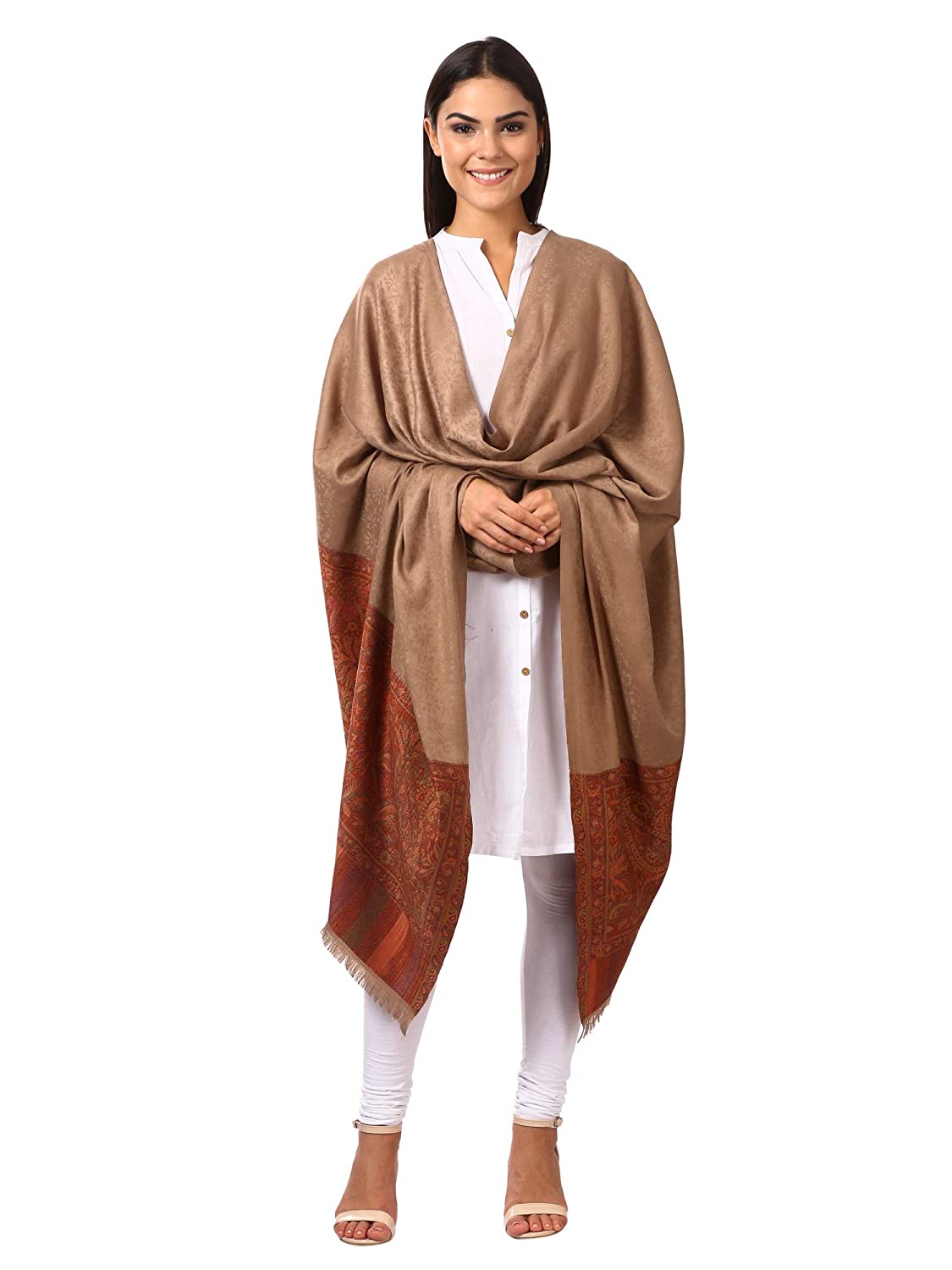 Pashtush Women'S Shawl, Jacquard Palla, Faux Pashmina Design (Beige)