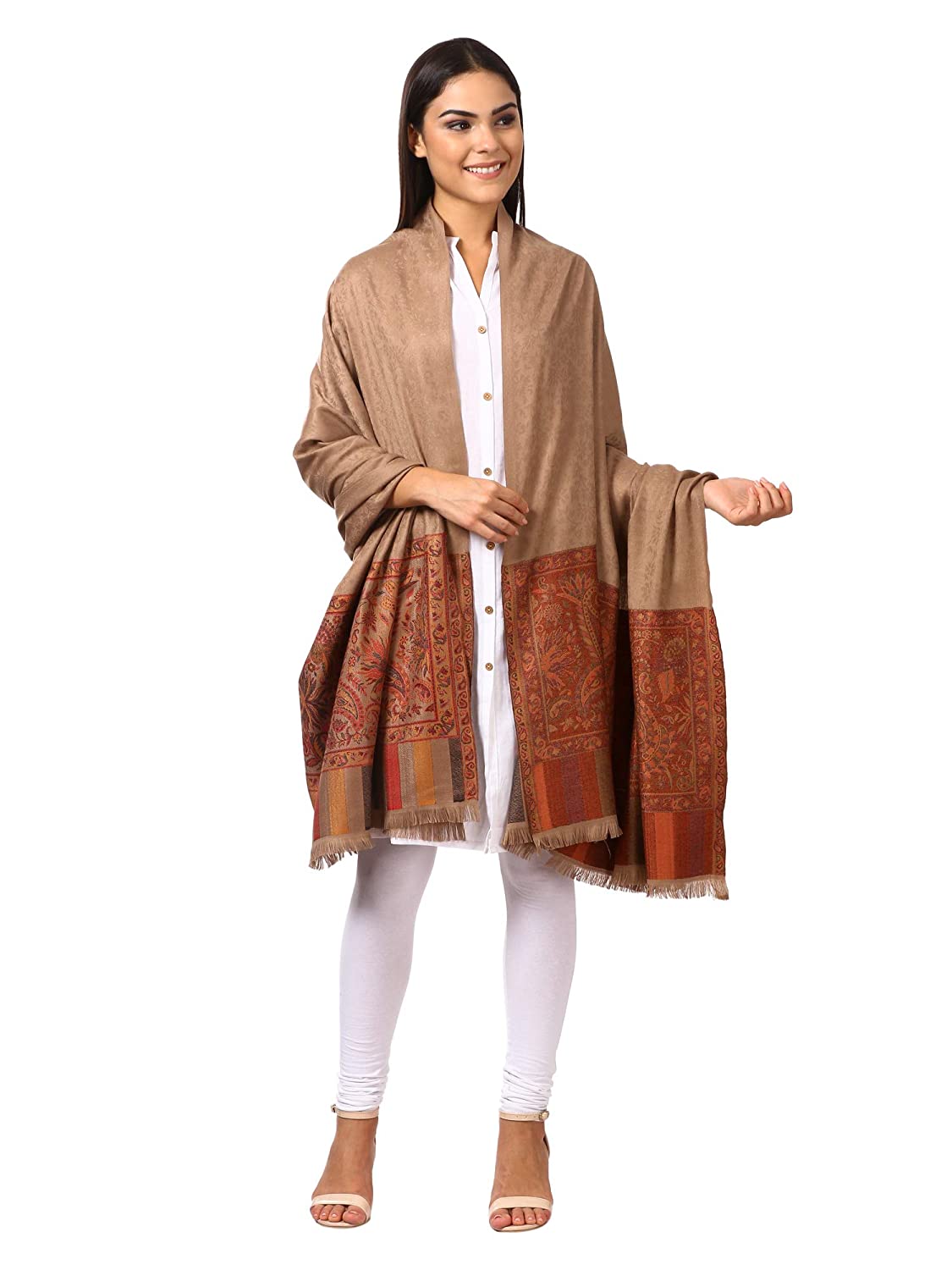 Pashtush Women'S Shawl, Jacquard Palla, Faux Pashmina Design (Beige)