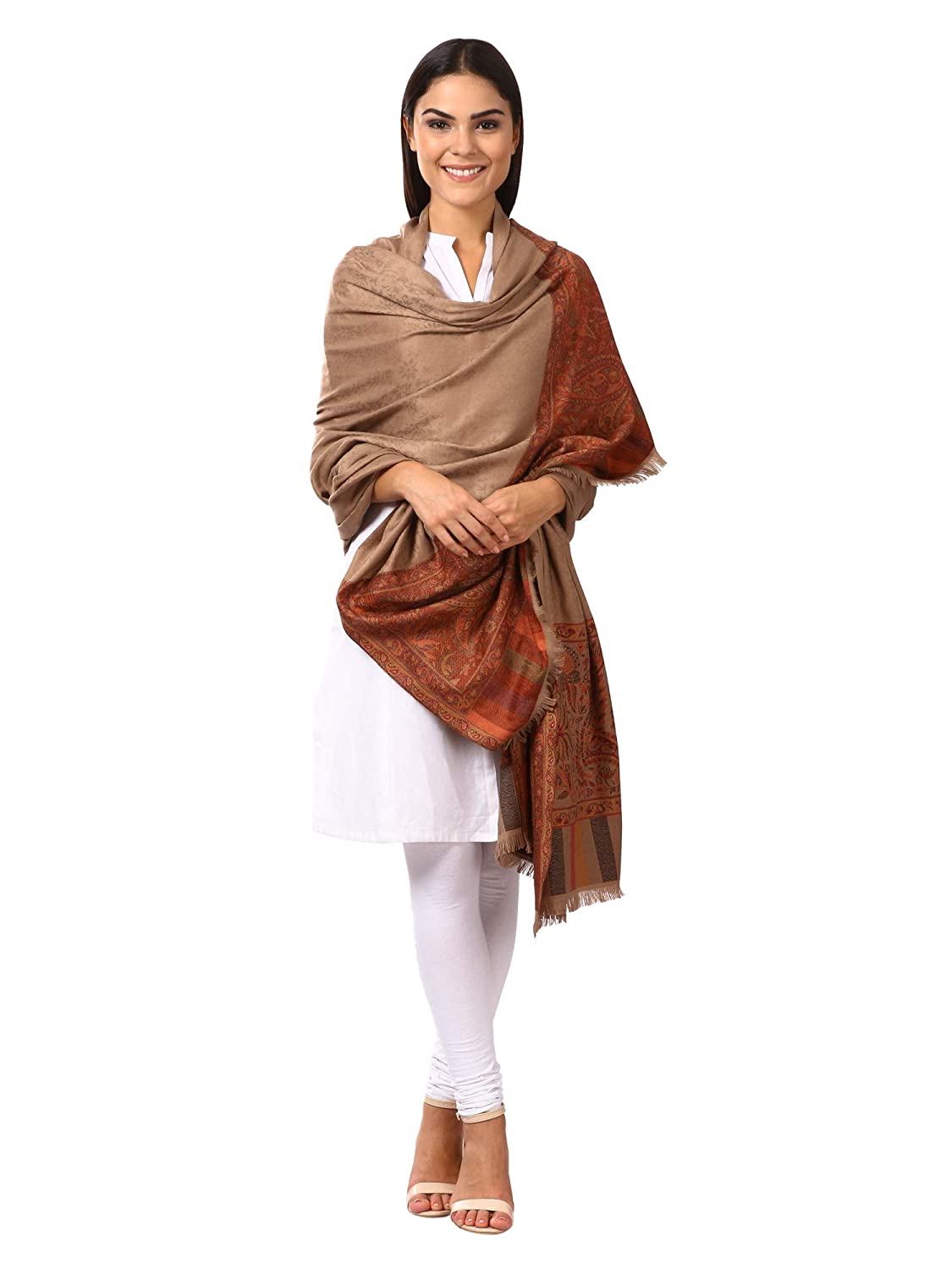 Pashtush Women'S Shawl, Jacquard Palla, Faux Pashmina Design (Beige)