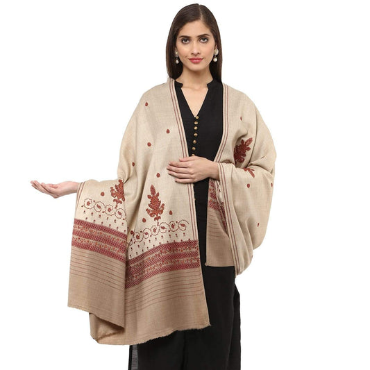 Pashtush Women'S Woollen Hand Booty Shawl (Beige , Free Size)