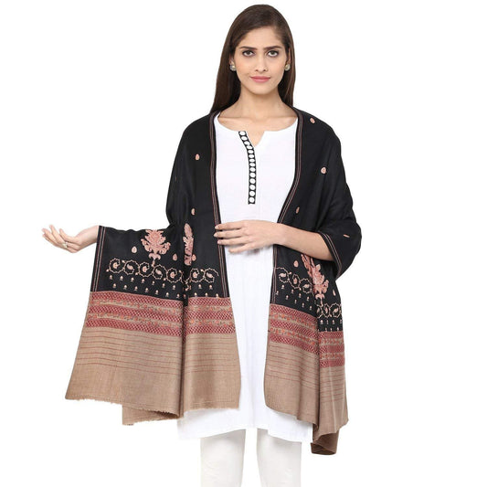 Pashtush India Shawl Pashtush Women's Kashmiri Woollen Hand Booty Shawl Black Free size