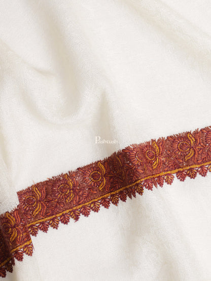 Pashtush India Womens Shawls Pashtush Women's Kingri Border Embroidery Shawl, Fine Wool, Ivory