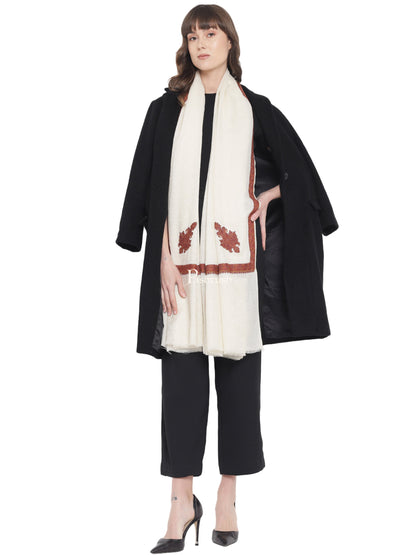 Pashtush India Womens Shawls Pashtush Women's Kingri Border Embroidery Shawl, Fine Wool, Ivory