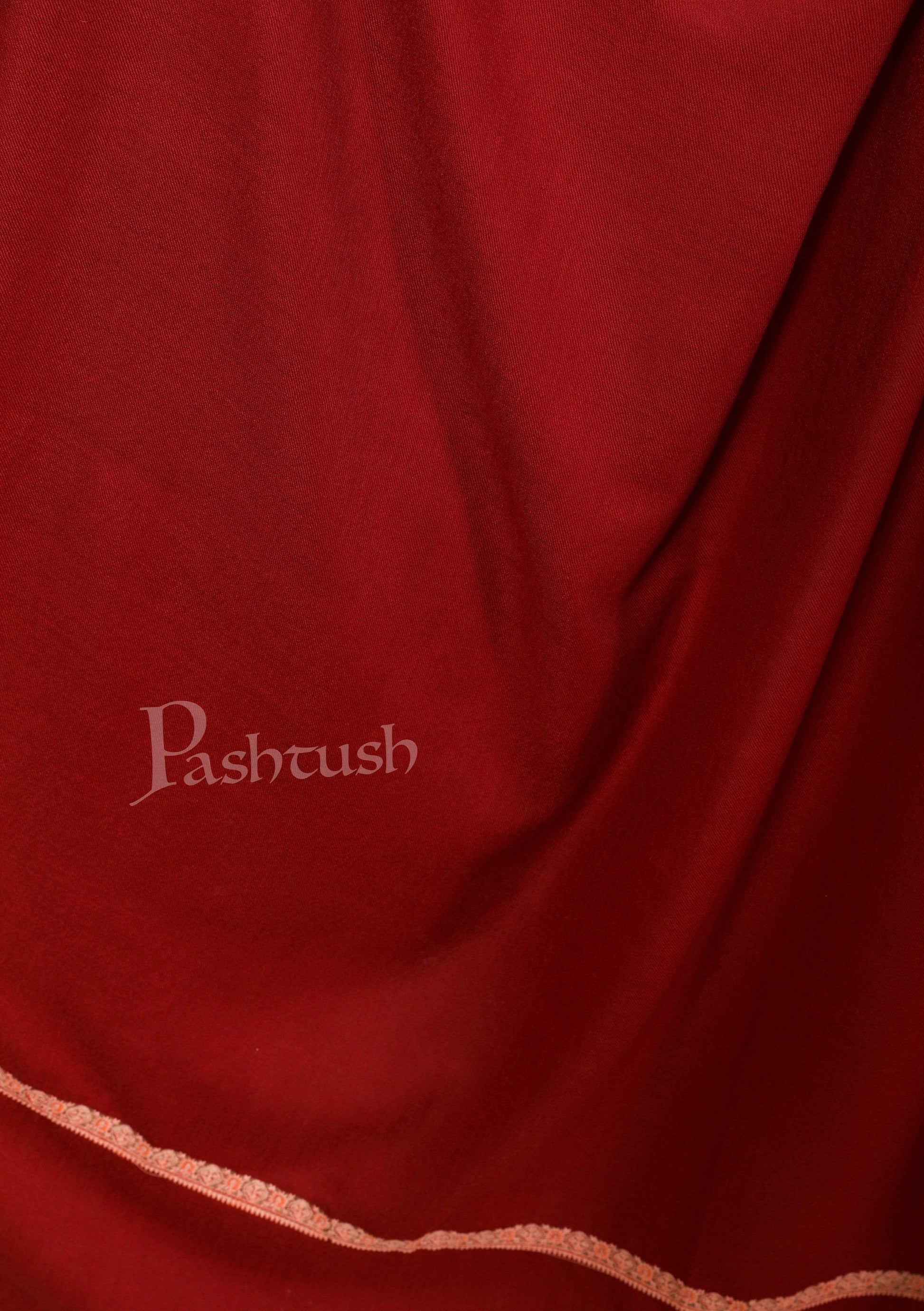 Pashtush India Shawl Pashtush Women's Kingri Border Embroidery Shawl, Fine Wool, Maroon