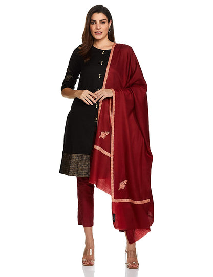 Pashtush India 100x200 Pashtush Women's Kingri Border Embroidery Shawl, Fine Wool, Maroon