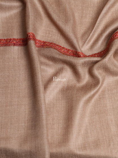 Pashtush India Womens Shawls Pashtush Women's Kingri Border Embroidery Shawl, Fine Wool, Taupe