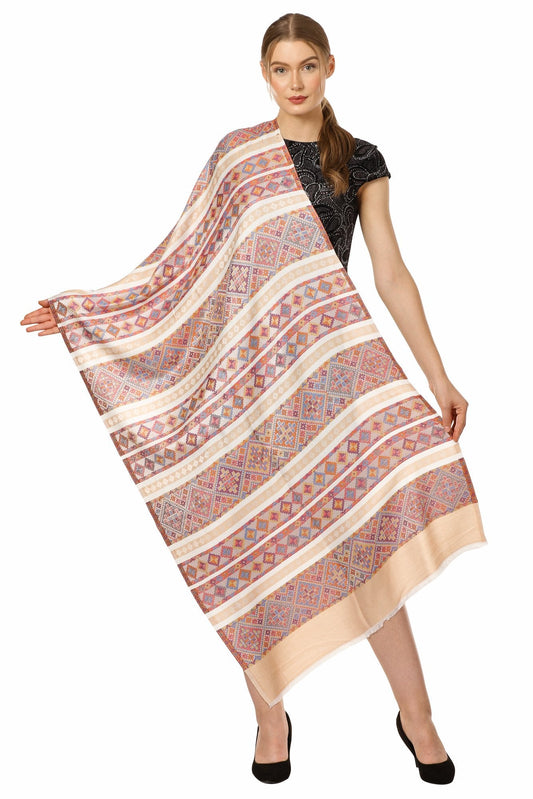 Pashtush Shawl Store Stole Pashtush Women's Multicoloured Bamboo Scarf, Aztec Collection, Beige