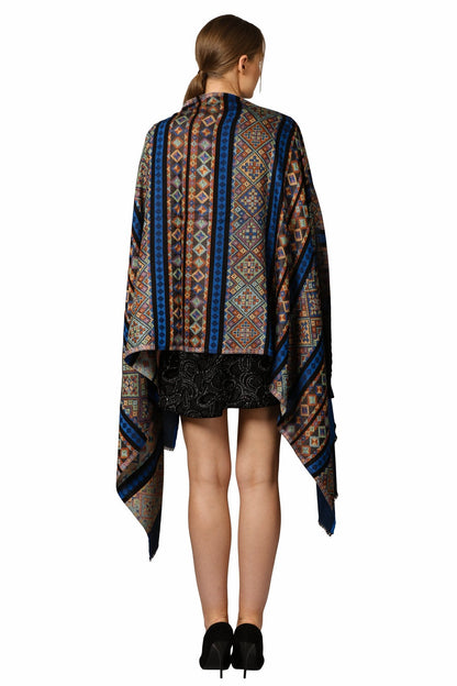 Pashtush Women'S Multicoloured Bamboo Scarf, Aztec Collection, Navy Blue