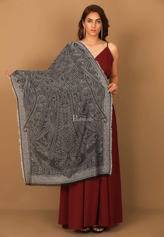 Pashtush Shawl Store Stole Pashtush Women's Paisley Design, Soft Bamboo Scarf, Black and Grey