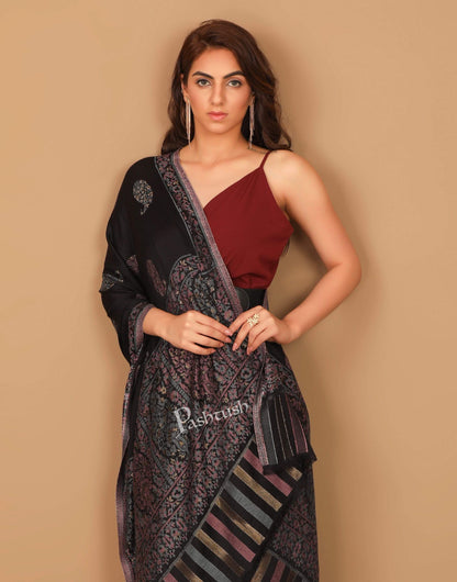 Pashtush India 70x200 Pashtush Women's Paisley Design, Soft Bamboo Scarf, Golden Zari Thread Weave