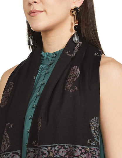 Pashtush India 70x200 Pashtush Women's Paisley Design, Soft Bamboo Scarf, Golden Zari Thread Weave