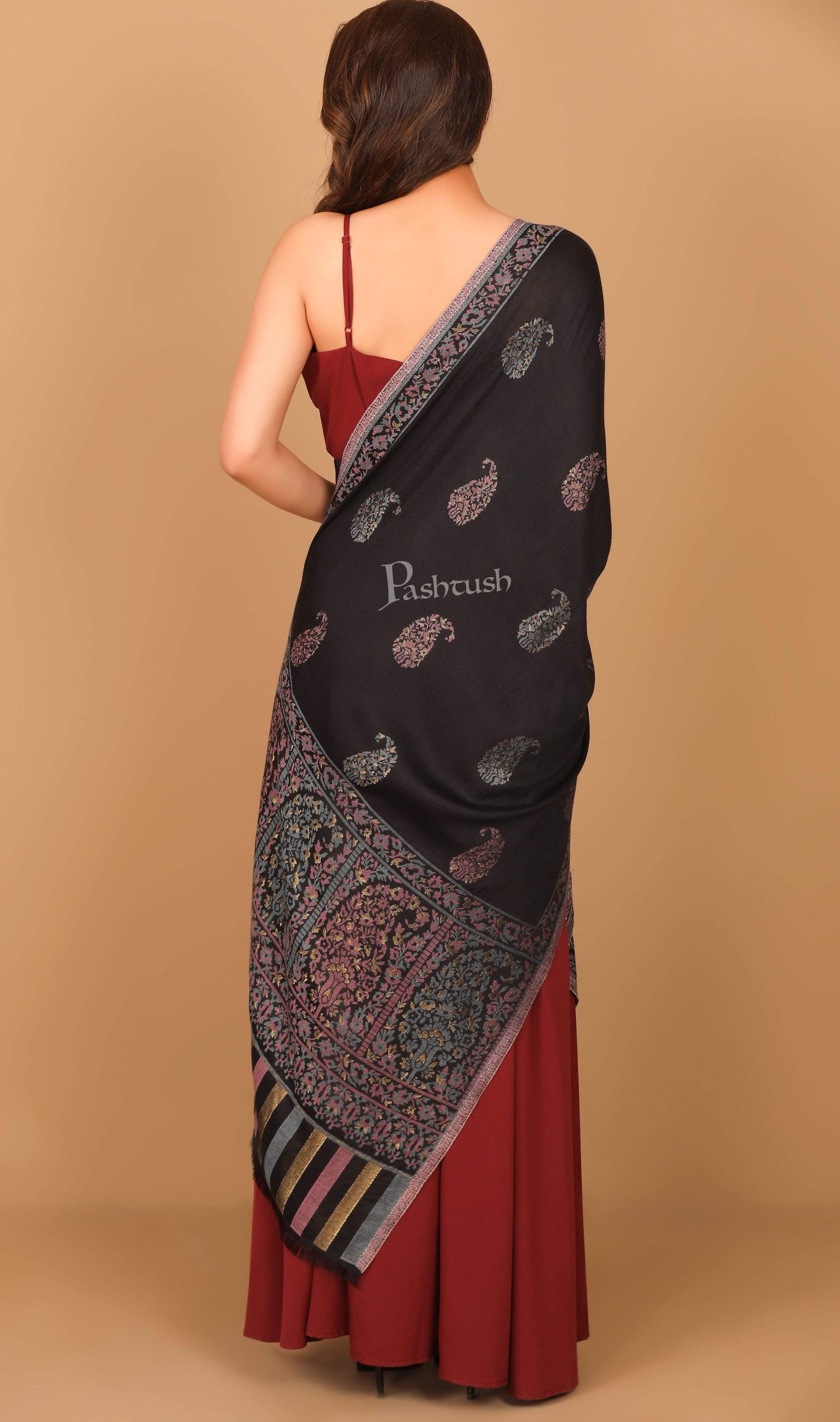 Pashtush India 70x200 Pashtush Women's Paisley Design, Soft Bamboo Scarf, Golden Zari Thread Weave