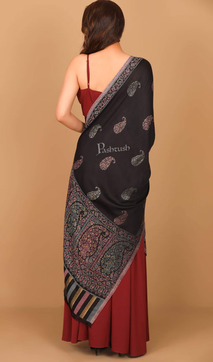 Pashtush India 70x200 Pashtush Women's Paisley Design, Soft Bamboo Scarf, Golden Zari Thread Weave