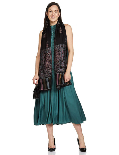 Pashtush India 70x200 Pashtush Women's Paisley Design, Soft Bamboo Scarf, Golden Zari Thread Weave