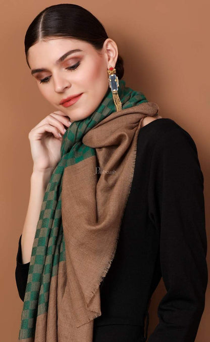 Pashtush Store Stole Pashtush Women’s pashmina handfeel extra fine checkered stole ( Bottle Green )