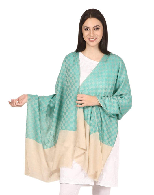 Pashtush Women’s Extra Fine Soft Wool Checkered Stole Sea Green