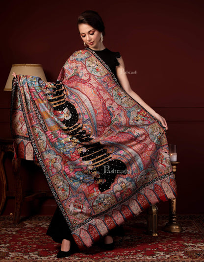 Pashtush India 100x200 Pashtush Women's Pure Pashmina Hand Embroidered Royal Darbar Shawl