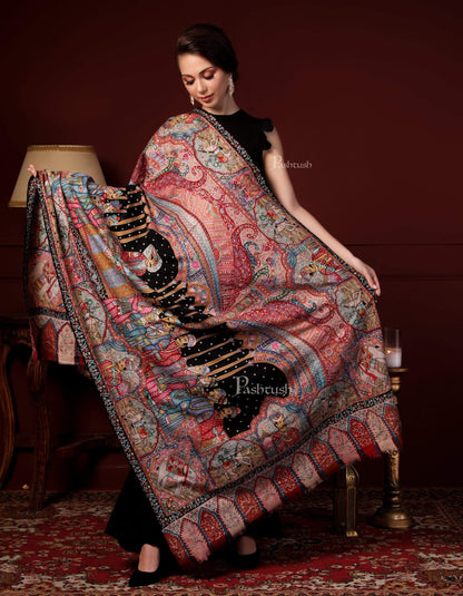 Pashtush India 100x200 Pashtush Women's Pure Pashmina Hand Embroidered Royal Darbar Shawl
