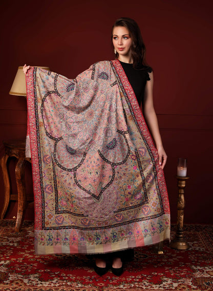 Pashtush India 100x200 Pashtush Women's Pure Pashmina Handmade Kalamkari Shawl, Multicoloured