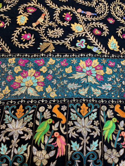 Pashtush India Womens Shawls Pashtush Women's Pure Pashmina Shawl, Kashmiri Tilla Work, Handloom, Black and Golden