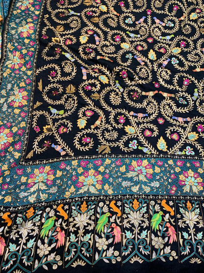 Pashtush India Womens Shawls Pashtush Women's Pure Pashmina Shawl, Kashmiri Tilla Work, Handloom, Black and Golden