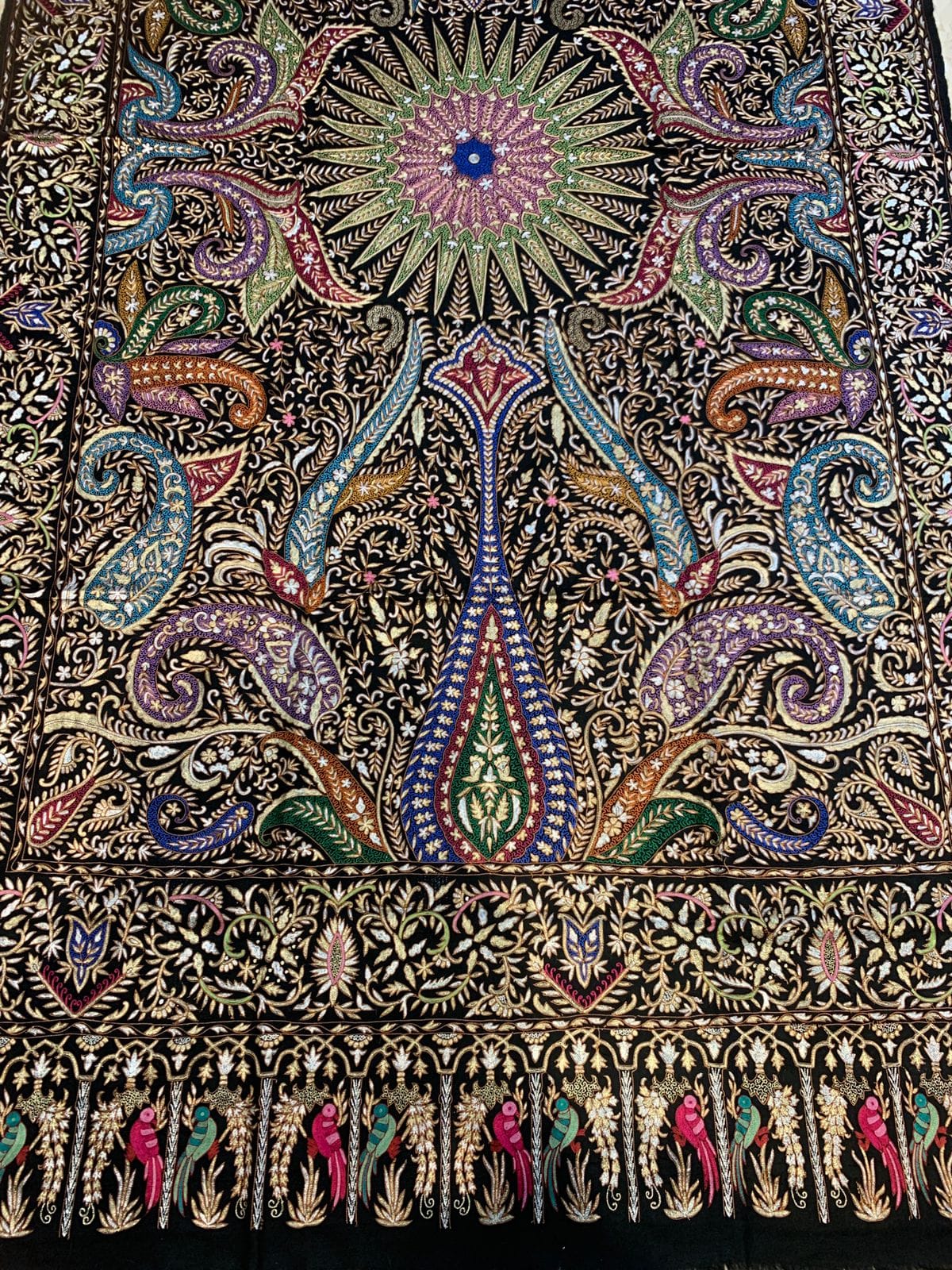Pashtush India Womens Shawls Pashtush Women's Pure Pashmina Shawl, Kashmiri Tilla Work, Handloom, Multicoloured