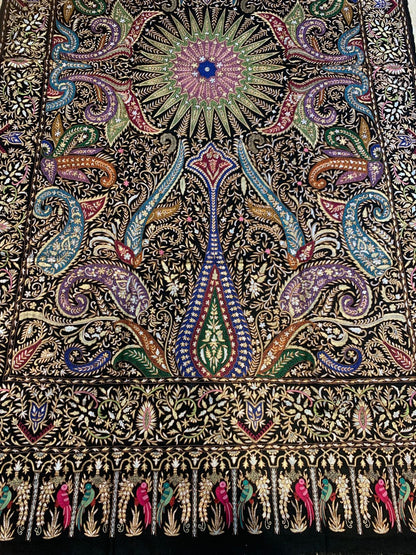 Pashtush India Womens Shawls Pashtush Women's Pure Pashmina Shawl, Kashmiri Tilla Work, Handloom, Multicoloured