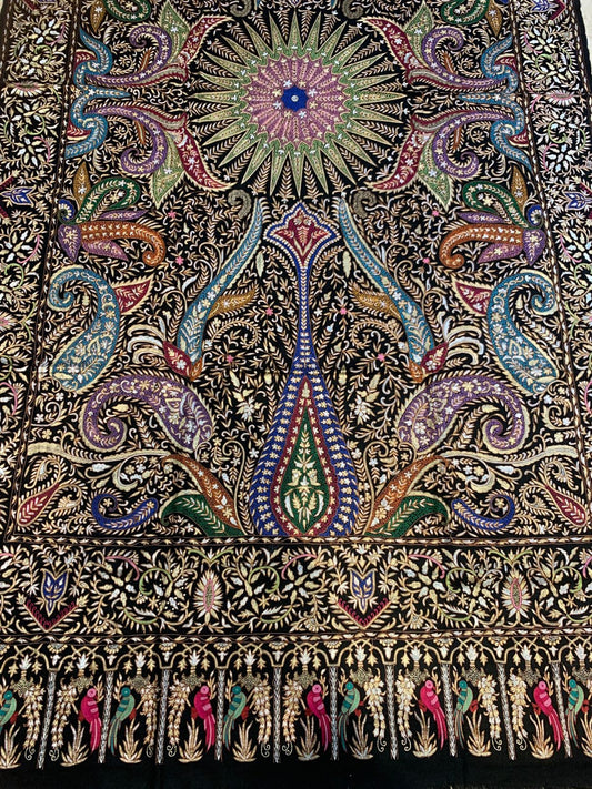Pashtush India Womens Shawls Pashtush Women's Pure Pashmina Shawl, Kashmiri Tilla Work, Handloom, Multicoloured