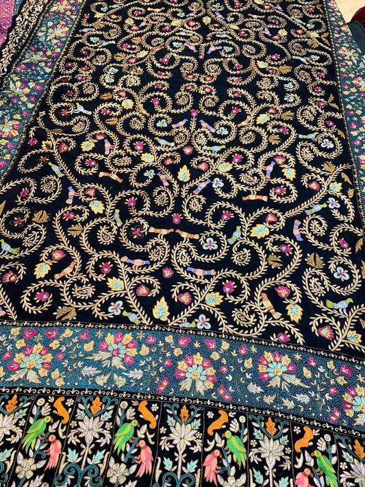 Pashtush India Womens Shawls Pashtush Women's Pure Pashmina Shawl, Kashmiri Tilla Work, Handloom Shawl.