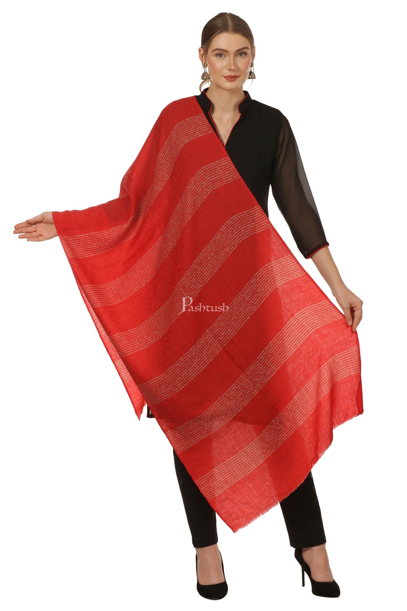 Pashtush India Womens Stoles and Scarves Scarf Pashtush Women'S Reversible Blended Fine Wool Stole - Maroon
