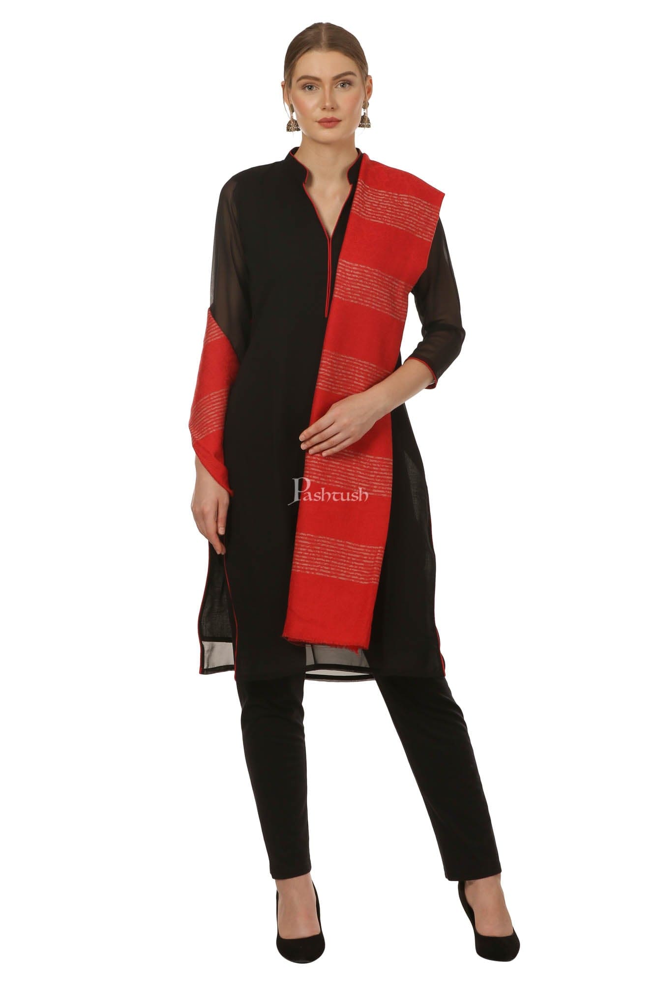 Pashtush India Womens Stoles and Scarves Scarf Pashtush Women'S Reversible Blended Fine Wool Stole - Maroon
