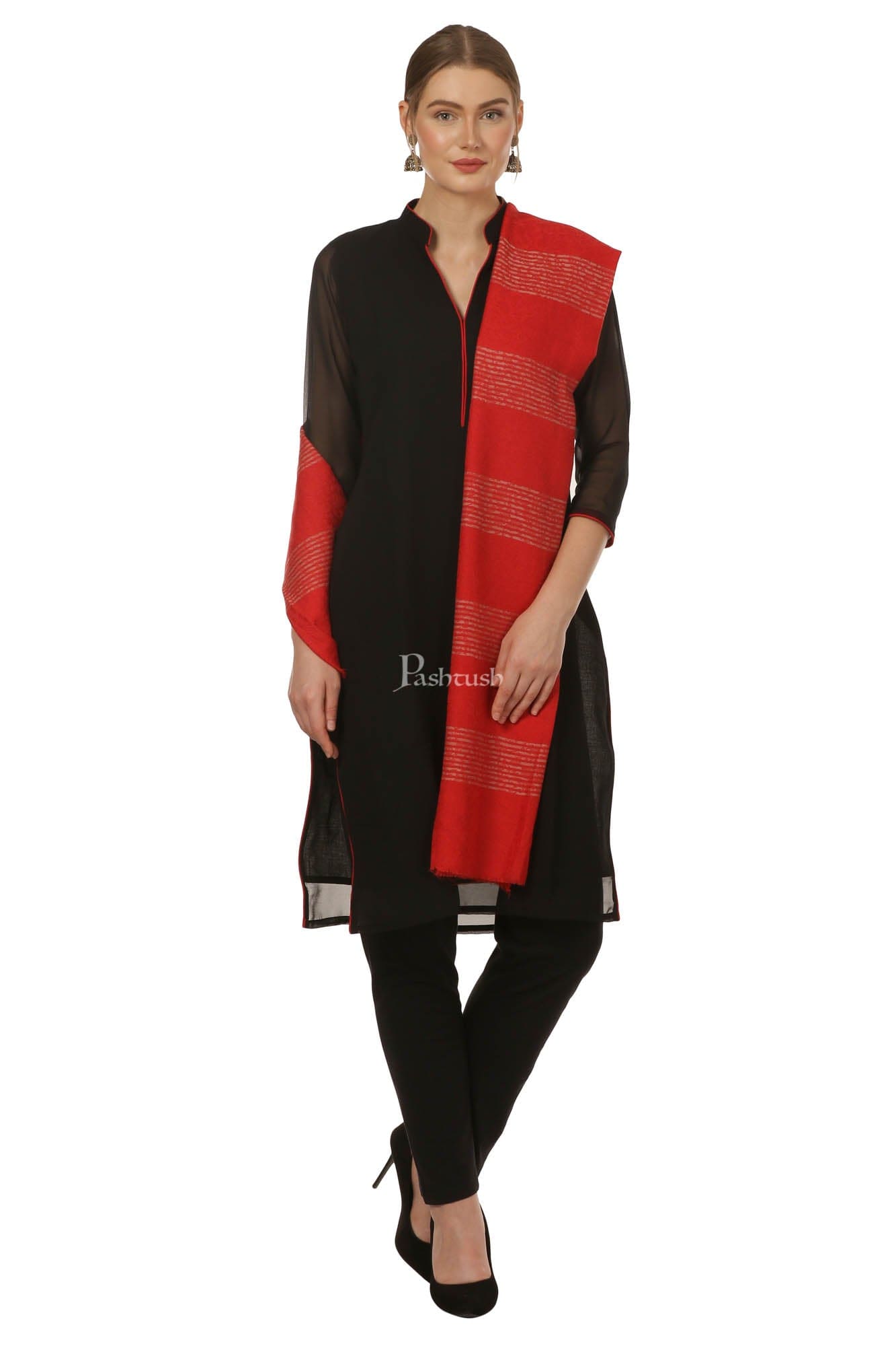 Pashtush India Womens Stoles and Scarves Scarf Pashtush Women'S Reversible Blended Fine Wool Stole - Maroon
