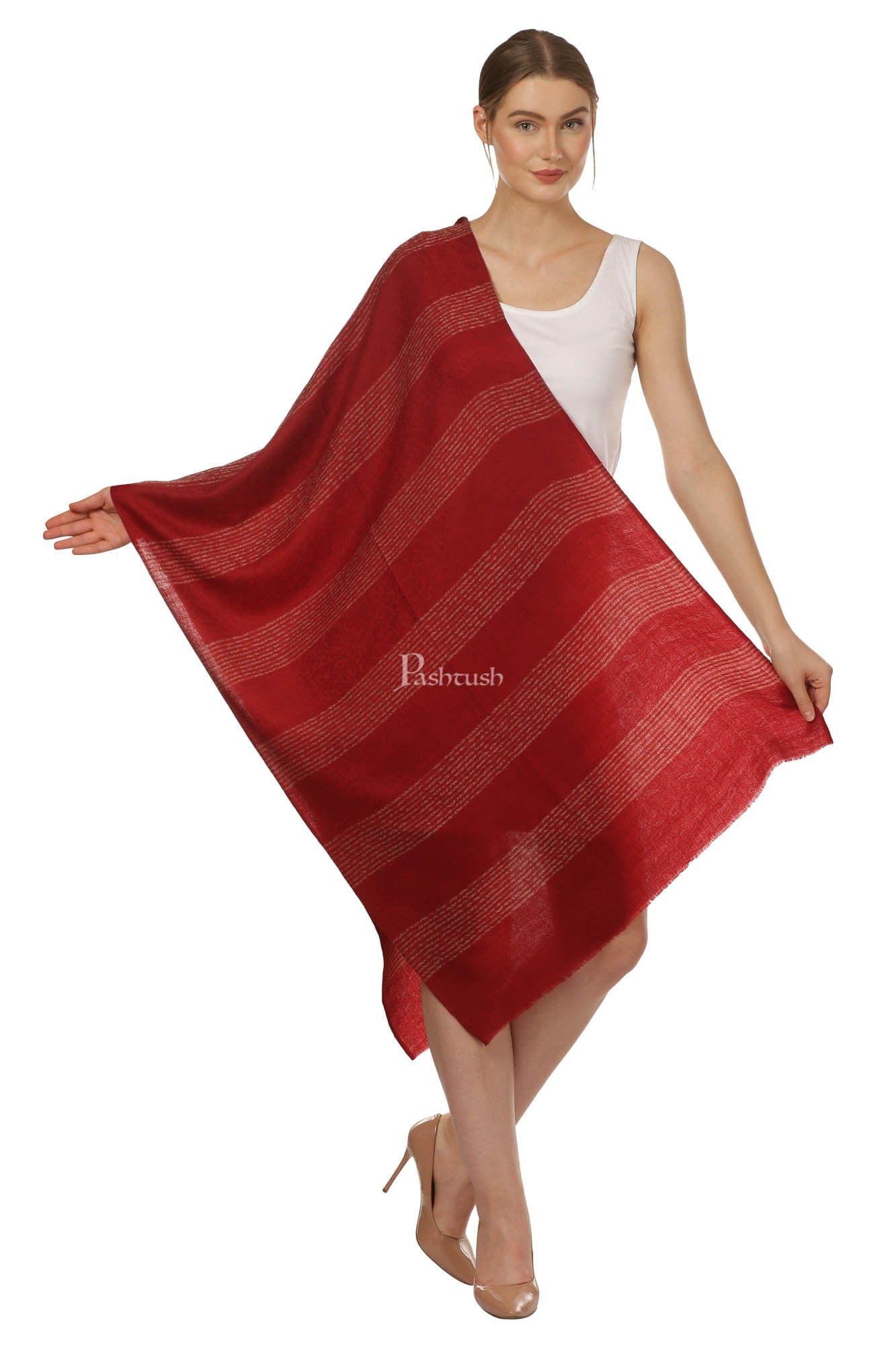 Pashtush India Womens Stoles and Scarves Scarf Pashtush Women'S Reversible Blended Fine Wool Stole - Scarlet Red