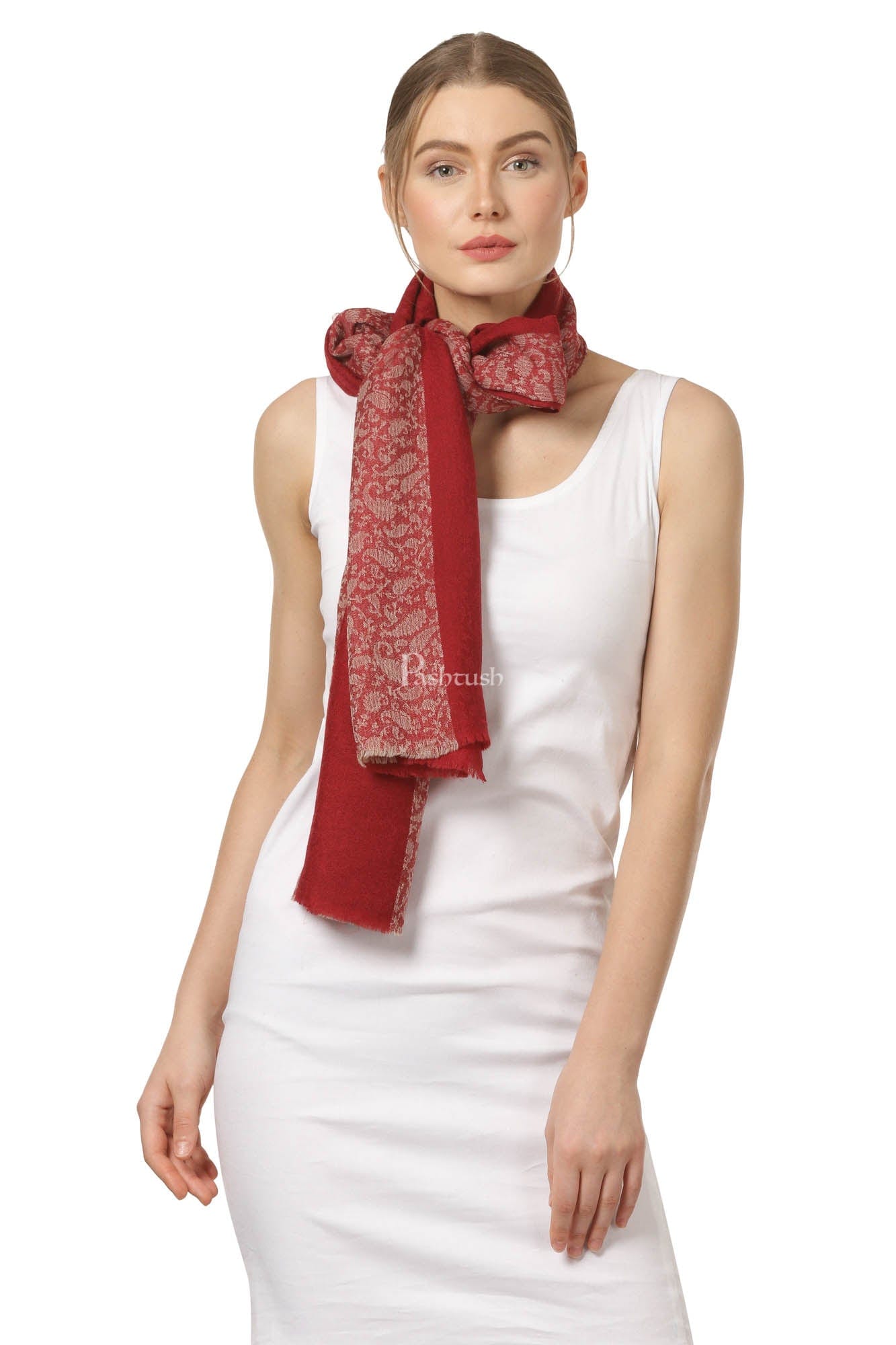Pashtush India Womens Stoles and Scarves Scarf Pashtush Women'S Reversible Fine Wool Stole - Maroon