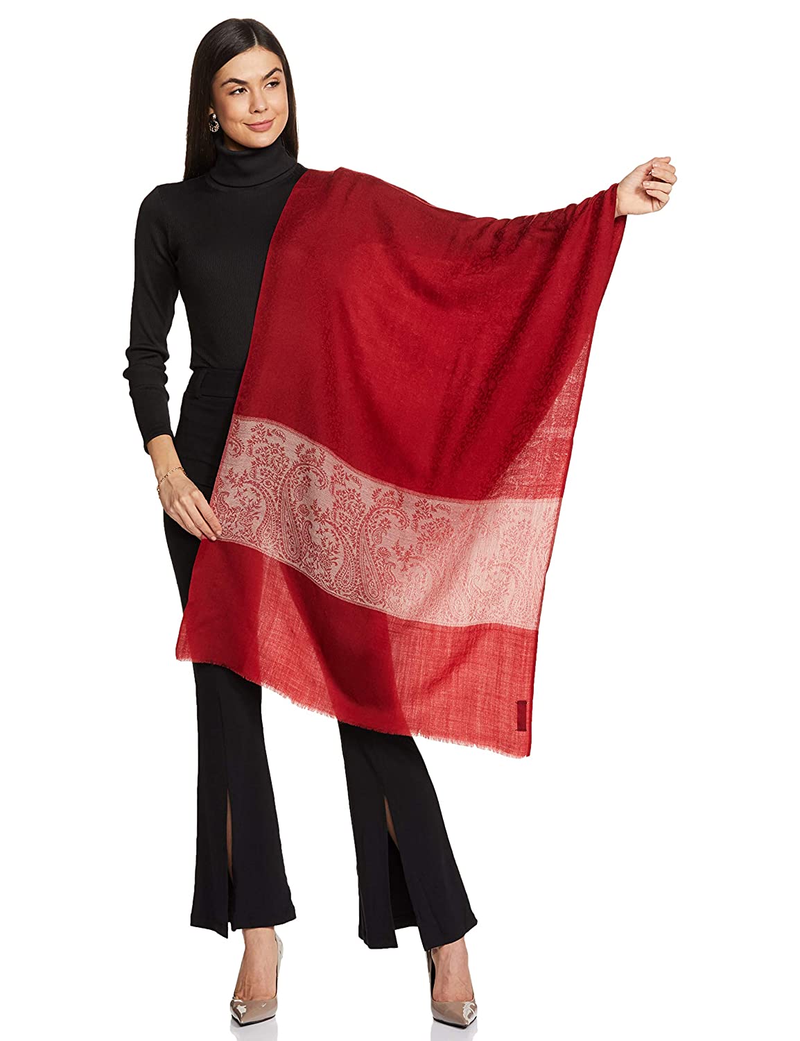Pashtush India 70x200 Pashtush Women's Reversible Fine Wool Stole Scarf - Maroon