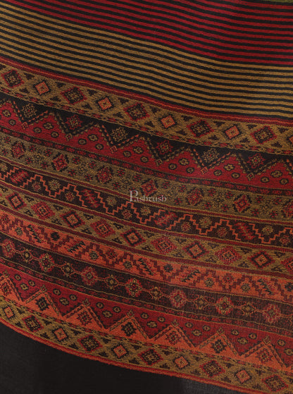 Pashtush India 70x200 Pashtush Women's Reversible Stole, Aztec Weave Scarf, Black