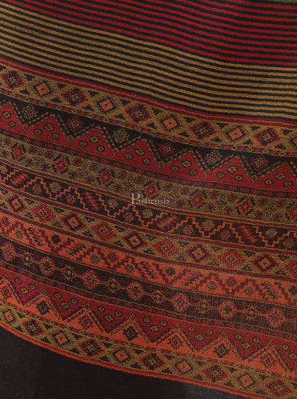 Pashtush India 70x200 Pashtush Women's Reversible Stole, Aztec Weave Scarf, Black